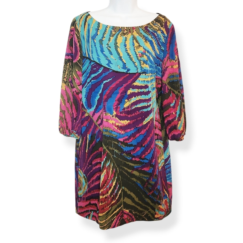 Trina Turk Women's Kerry Silk Blend Colorful Peacock Feather Print Dress Size 6